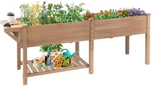 Gowoodhut Raised Garden Bed with Legs Outdoor, Elevated Garden Box with W-Connection Tabs，Large Storage Shelf for Vegetable, Flower, Herb, Easy to Assemble，81x23x32 in by Gowoodhut
