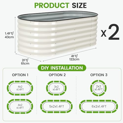 Galvanized Raised Garden Bed,4x2x1.4ft Planter Box for Deep Root Plant 2Pcs - Image 2