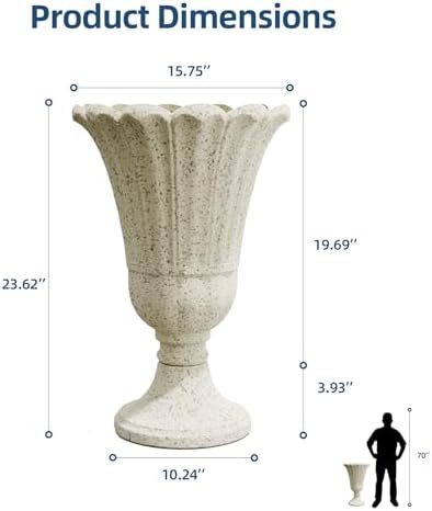 24" Tall Urn Planters for Outdoor Plants, Urns and Pedestal, Beige - Image 2