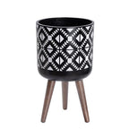 D'vine Dev Planter Pot with Wood Stand, 10 in, White/Black, 88-G-B-4 by DvineDevPlanterPotsandStand