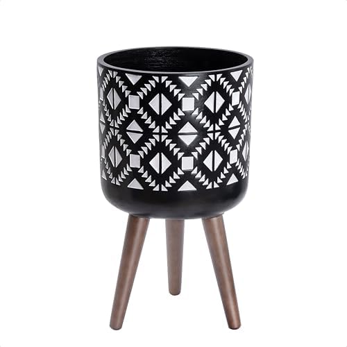 D'vine Dev Planter Pot with Wood Stand, 10 in, White/Black, 88-G-B-4 by DvineDevPlanterPotsandStand