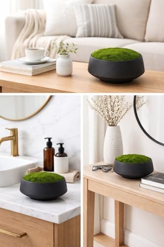 Black Ceramic Moss Bowl | 8 Inch | Artificial Moss Centerpiece | Decorative Table Bowl - Image 2