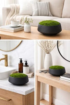 Black Ceramic Moss Bowl | 8 Inch | Artificial Moss Centerpiece | Decorative Table Bowl - Image 2
