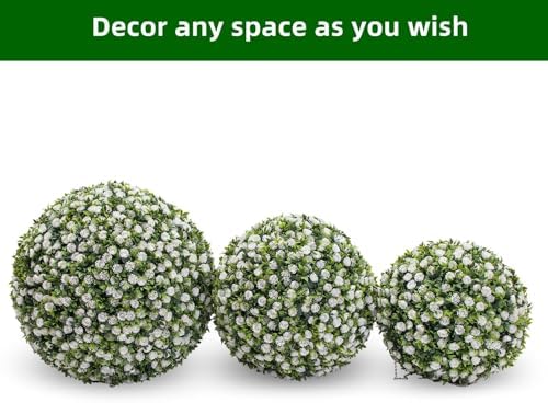 21.6 Inch Artificial Hanging Topiary Balls Set of 2, Faux Flower Balls for Garden Patio Wedding Valentine's Day Decor, Outdoor Indoor Hanging Decorations for Porch Front Door Party, White - Image 6