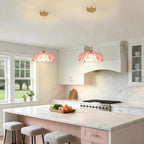 Battery Operated Pendant Light,Pink Vintage Light Fixtures RGB Rechargeable Light Bulb 2500mAh 9.8in with Remote Control Wireless Adjustable Chandelier for Kitchen Island Hallway 1 Light - Image 5
