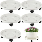 5-pack 14.2" Large Plant Caddy with Wheels Plastic Plant Dolly with Locking Caster Flower Pot Mover Rollers Wheeled Rolling Plant Stands Round Plant Saucer on Wheels Indoor Outdoor Base Coasters White by PartyZealot