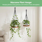 2 Pack Macrame Plant Hanger, 41'' & 32'' Plant Hanger Indoor Set with 12'' & 9.8'' Wood Trays, Bohemian Hanging Planter with Hooks for Living Room Window, Home Decor - Image 3