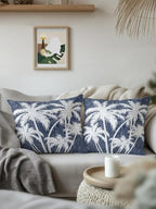 Throw Pillows 16x16 Set of 2, Tropical Palm Tree Waterproof Outdoor Pillow Covers with Insert, Vintage Dark Blue Exotic Botanical Plants Decorative Pillowcase Cushion for Patio, Garden, Couch - Image 3