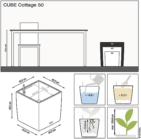 Lechuza Cube Cottage 50 White, Self-Watering Square Planter, H19.3 L19.3 W19.3 in - Image 4