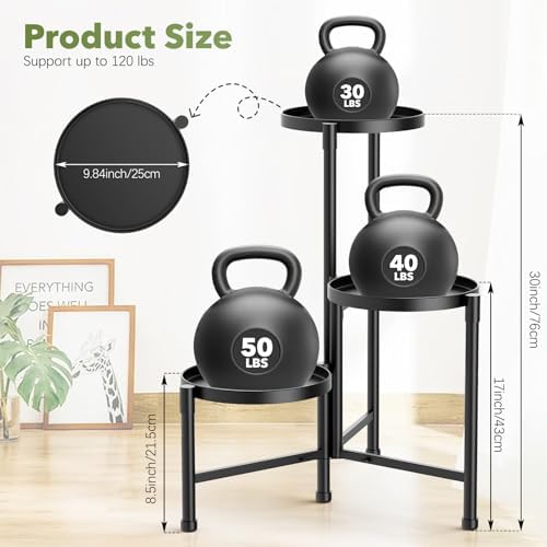 3 Tier Corner Plant Stand Indoor Outdoor, Metal, 10 Inch Wide Tray, Black - Image 2