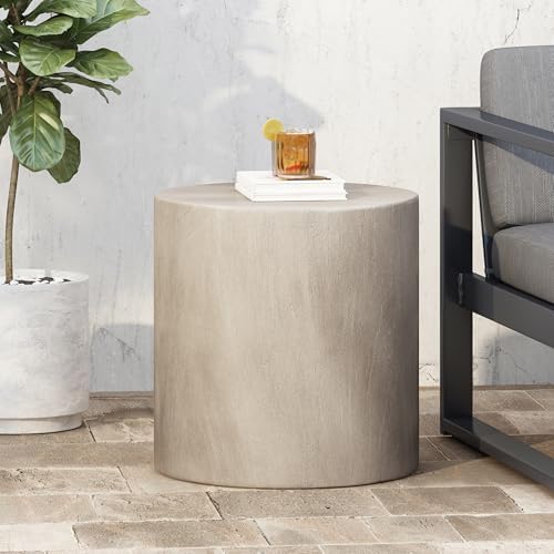 ø15.75'' Concrete Side Table End Table for Outdoor & Living Room, Modern Round Circle Cylindrical Style, Durable and Lightweight, Cement Material, No Assembly, Light Gray - Image 5