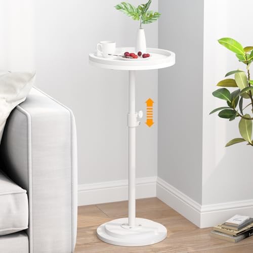 Small Side Table, Drink Table, Height Adjustable Round End Table, Pedestal Side Table for Small Spaces in Living Room, Bedroom, White by Unknown