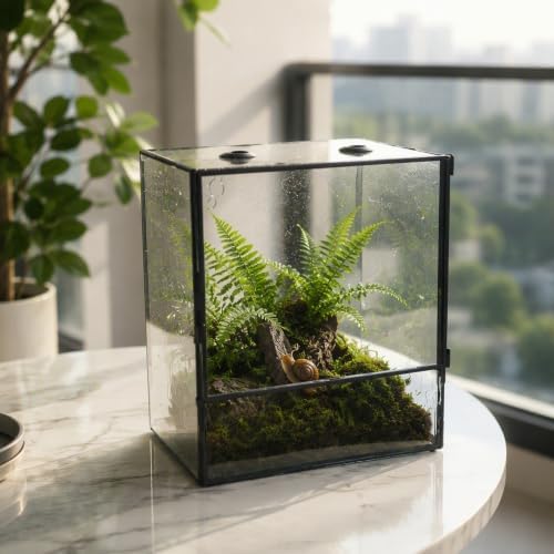ZMG Glass Terrarium Front Door Top Vents, Rectangular Snail Habitat Planter - Image 6