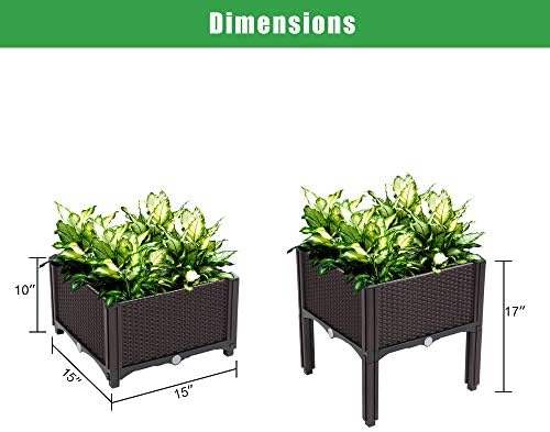 2 Pcs Plastic Elevated Garden Planters Box,Indoor/Outdoor Flower Pot,Large Planting Planter Boxes,Vertical Flower Pot Stand,with Drainage Plug,for Patio Porch Lawn Yard (Brown) - Image 2