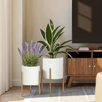 LuxenHome Indoor Planters, Set of 2 White Planter with Gold Metal Stand - Image 7