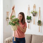 Boho Macrame Plant Hangers Set (6-Pack) - Neutral-White - Image 5