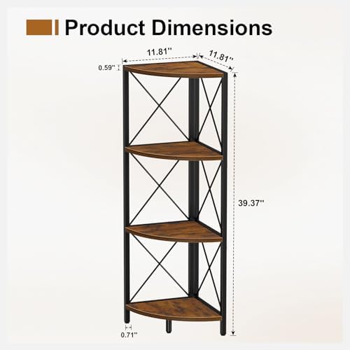 Snughome Rustic Corner Shelf Stand for Desktop, 4 Tier Corner Storage Plant Shelf, Freestanding Corner Shelf Display Rack, Multi-Unit Organizer for Living Room, Home Office, Small Space，Rustic Brown - Image 3
