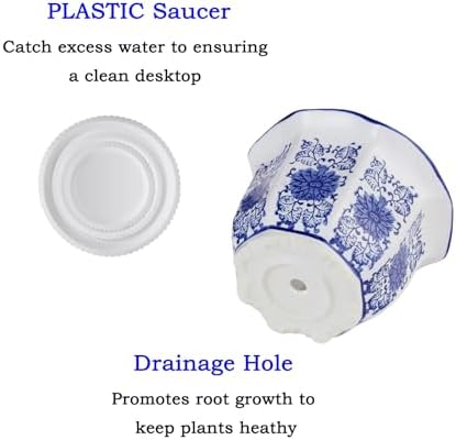 Chinoiserie Décor Planters, Ceramic Flower Pots with Drainage, Set of 3 - Image 3