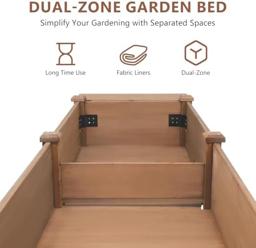 ketive Raised Garden Bed with Legs Outdoor,Elevated Garden Box,Storage Shelf, Protective Liner for Backyard,Patio,Balcony,80x23x30in (Brown) - Image 4