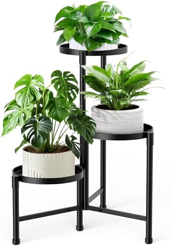 3 Tier Corner Plant Stand Indoor Outdoor, Metal, 10 Inch Wide Tray, Black by JOPBENG