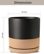 ADN 10inch Black+Brown Ceramic Planter Pot with Drainage Hole and Saucer - Image 2
