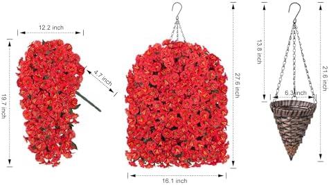 Artificial Fall Fake Red Hanging Flowers Plants Baskets for Outdoor Decoration, 4PCS Faux Silk UV Resistant Look Real Morning Glory Vines for Outside Porch Patio Balcony Garden Yard Home Decor - Image 2