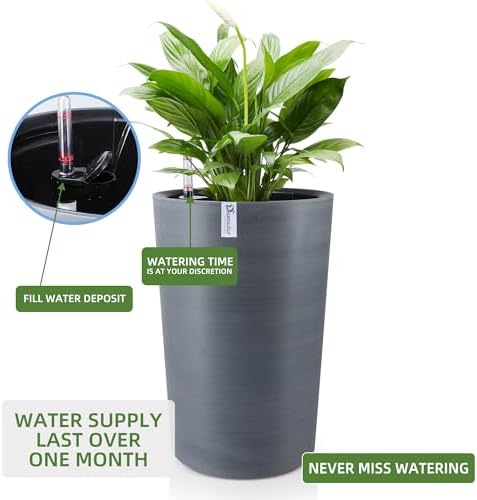 Dexceder 16x12 Self Watering Tall Planter (Gray, Wire Drawing) - Image 5
