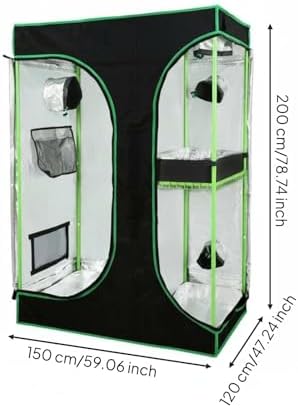 Indoor Grow Tent Grow Tent Greenhouse Cabinet Chamber with 2 in 1 Chambers Light Blocking 600D High Reflective Mylar Observation Panel Metal Structure, 150-120-200 - Image 6