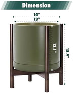 D'vine Dev Ceramic Pot with Walnut Wood Stand, Olive, 14 in, 55-B-T-J - Image 3