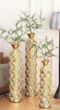 Tall Floor Vases Set of 3 for Decor Living Room Floor, Gold Vases Home Decor, Embossed Body Pattern, 33.5" H/29.5" H/25.2" H Geometric Cylinder (Gold 3) by HRVEOCEI