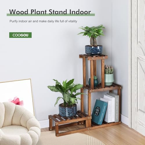 Wood Plant Stand Indoor Outdoor 4 Tier Plant Rack Corner Plant Shelf - Image 6