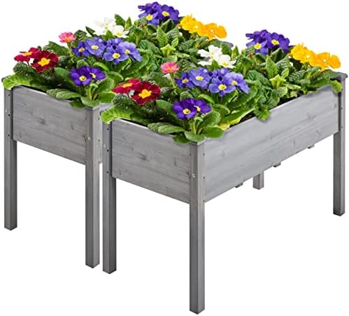 Yaheetech Raised Garden Bed 2Pcs Elevated Wood Planter Box Outdoor, Gray by Yaheetech