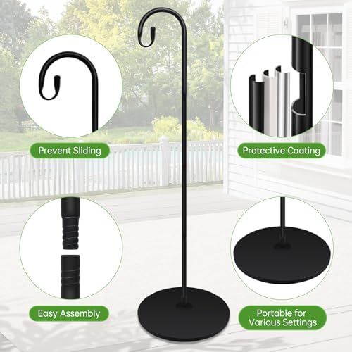 63 Inch Shepherds Hooks for Outdoor Indoor with Round Base Stand, Adjustable Shepherds Hook for Bird Feeder, Lanterns, Wind Chime in Patio Garden - Image 3