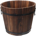 Vaguelly Rustic Wooden Barrels Planters Whiskey Barrels Bucket with Handle, Flower Planter Plant Pots Container Water Wishing Well Pail Garden Backyard Outdoor Indoor Decor by Vaguelly