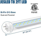 JESLED 2FT T8 LED Tube Light, 6000K Cool Bright White, 4 Pack - Image 3