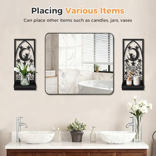 Metal Wall Candle Sconce Set of Two, 15.7 x 7 in Gothic Candle Holder with Foldable Shelf, Moon & Cat Black Metal Wall Art for Living Room Bedroom Hallway, Cat Lovers & Home Decor - Image 3