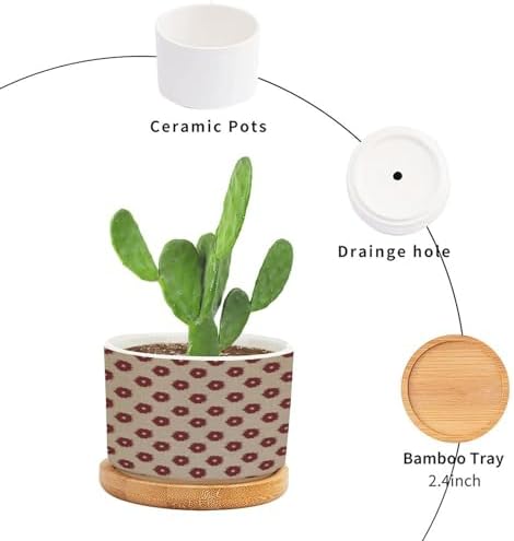 Timur in Blue Background Ceramic Planters Geometric Modern Planters for Indoor Plants with Drainage Holes and Saucers Pot for Succulents Cactus Garden Windowsill - Image 3