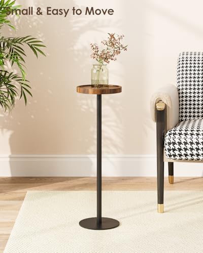 Round Drink Table, Small Pedestal Side Table, Brown Walnut - Image 6