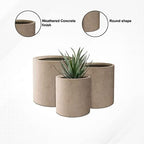 Round Concrete/Fiberglass Indoor & Outdoor Lightweight Decorative Plant Pots with Drainage Hole, Set of 3, 15.8", 12.5" & 9.8" L, Weathered Concrete - Image 6