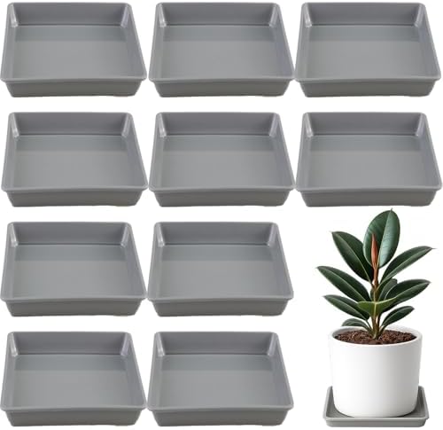 10 Pack Square Plant Saucer 14 Inch Plastic Drip Trays to Catch Water, Gray by Unknown