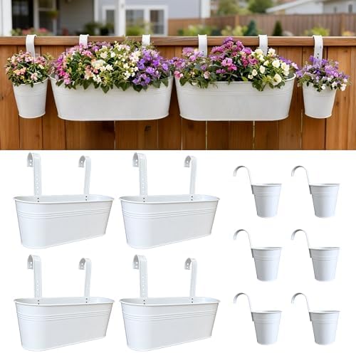 LaLaGreen 17 in Patio Rail Planter (10-Piece Combo) Metal White Flower Pots by L%C3%A1L%C3%A1Green