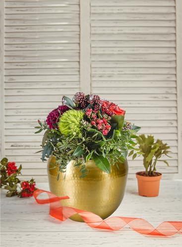 Serene Spaces Living Brass-Look Aluminum Cachepot: Handcrafted in India, Elegant Wedding & Home Decor, Vintage Planter for Indoor Plants, Flowers, Table Centerpieces, Small, 13" Diameter & 10.5" Tall - Image 3