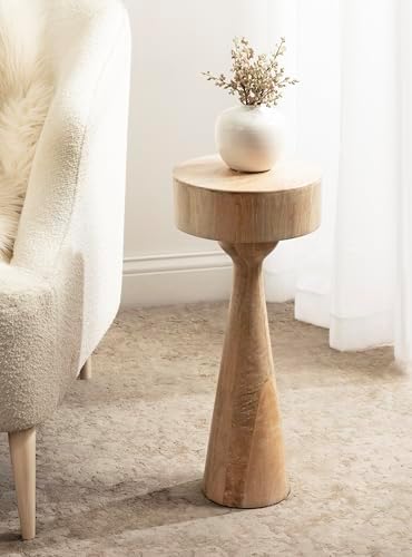 Kate and Laurel Solbrett Transitional Sophisticated Round Drink Table; 10 x 10 x 22; Natural Wood; Sculptural Bedroom Nightstand with Unique Pedestal Table Design for Use as Indoor Plant Stand - Image 2