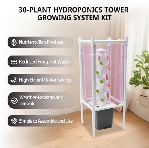 Hydroponics Tower Garden Kit 30 Plant Indoor with LED Grow Light - Image 2