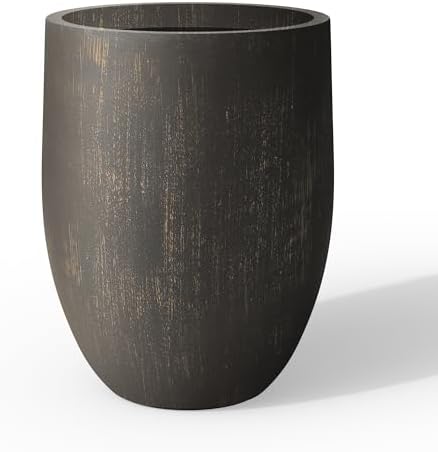 Kante Large Round Bullet Vintage BRN Concrete Planter 21.7" Tall, Outdoor by Unknown