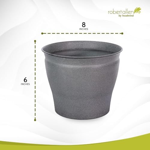 Headwind Natural Ironstone Timberline - 8" Slate Grey Decorative Planter for Outdoor Pots for Plants – Modern Indoor Plant Pots, Large & Small Planters for Indoor Plants by Robert Allen 2-Pack - Image 3
