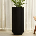 31.5" Tall Indoor Outdoor Planter, Modern Fluted Big Round Plant Pot ,Black - Image 4