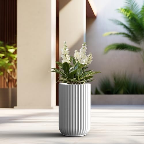 Kante 17.7" Tall Fluted Concrete Planter, White Round Column Pot - Image 6