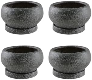 Serene Spaces Living Kuro Ceramic Low Planter with Saucer – Modern Textured Pot for Succulents, Cactus & Indoor Décor, Mini Black Planter, 5" Diameter & 2.9" Tall, Pack of 4 by SereneSpacesLiving