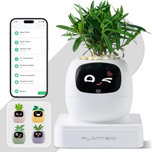 PLANTSIO Smart Plant Pot with Screen, 80ml Self-Watering Planter White by PlantsIO
